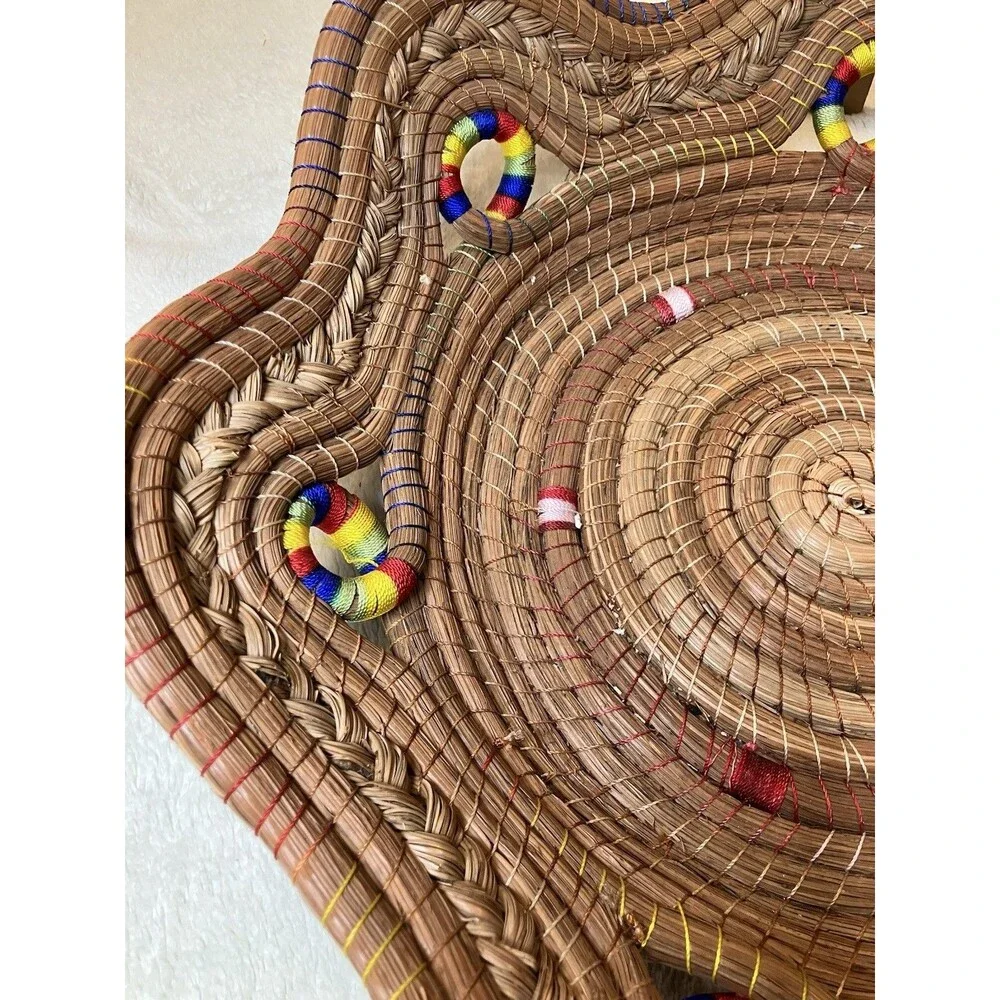Hand Woven Multi-Colored Coiled Bowl Basket Rainbow Pride Cottage Core Kitchen